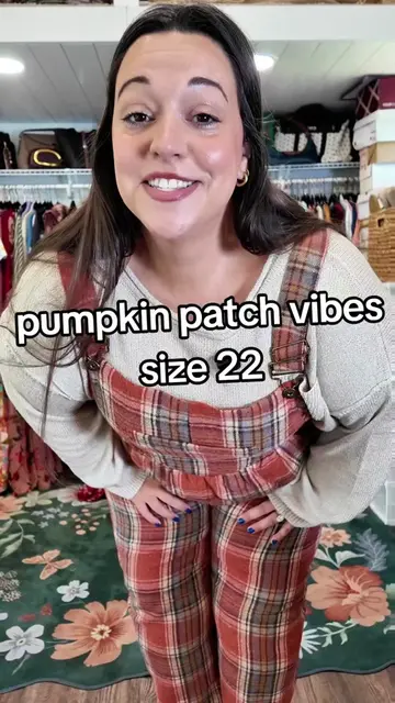 pumpkin patch plus size overalls #plussizeootd #fallfashion #flannel