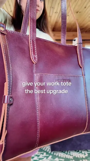 how stunning is this? east west oversized in the color cognac - it's pulling very red and purple in this light but there's no color grading on my video!? these bags are just so stunning and unique - so many dimensions and the sheen is to die for... absolutely beautiful  #portlandleather #lovemyleather #plgpartner
