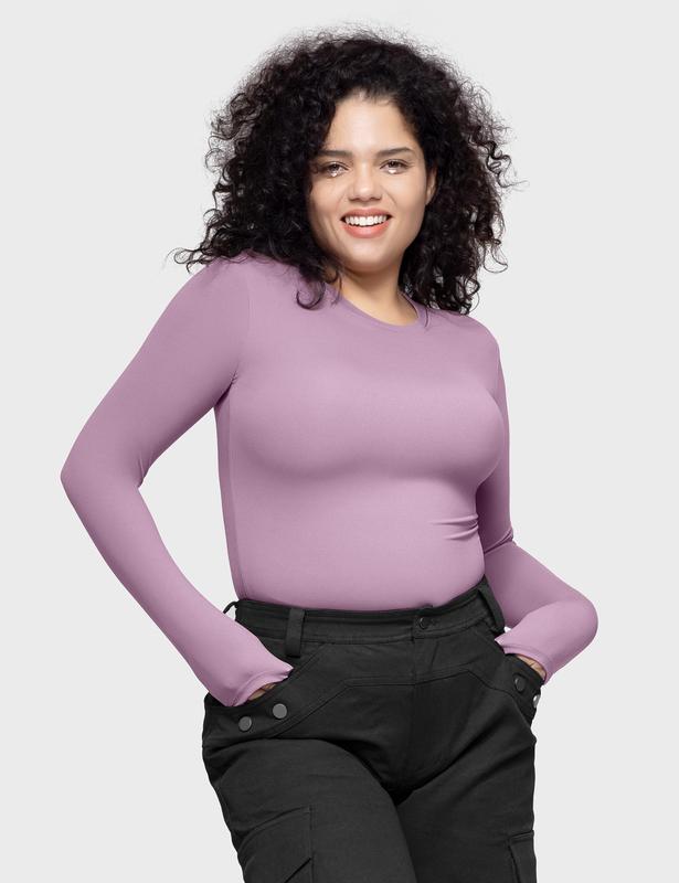 PUMIEY Long Sleeve Basic Tee Women's Crew Neck Slim Fit Tops Streetwear Minimalist Double Layer Compression Tee Casual Cloud Going outfits Office Outfits Women Elegant Classy tops Cute Fall outfits Summervibes summerwins