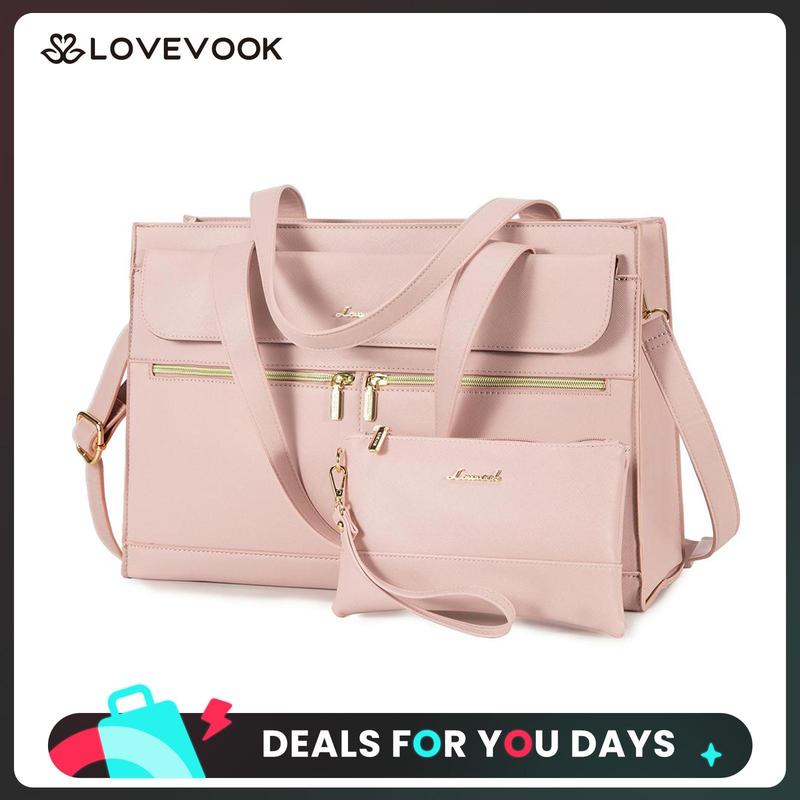 LOVEVOOK Laptop Tote Bags 15.6-17.3 inches for Woman with Clutch Purse, Large Business Teacher Office Crossbody Purse with 2 Cup Holder, Compact Waterproof Vegan Leather Shoulder Bags and Computer bag for Work, Office, Casual DealsForYouDays