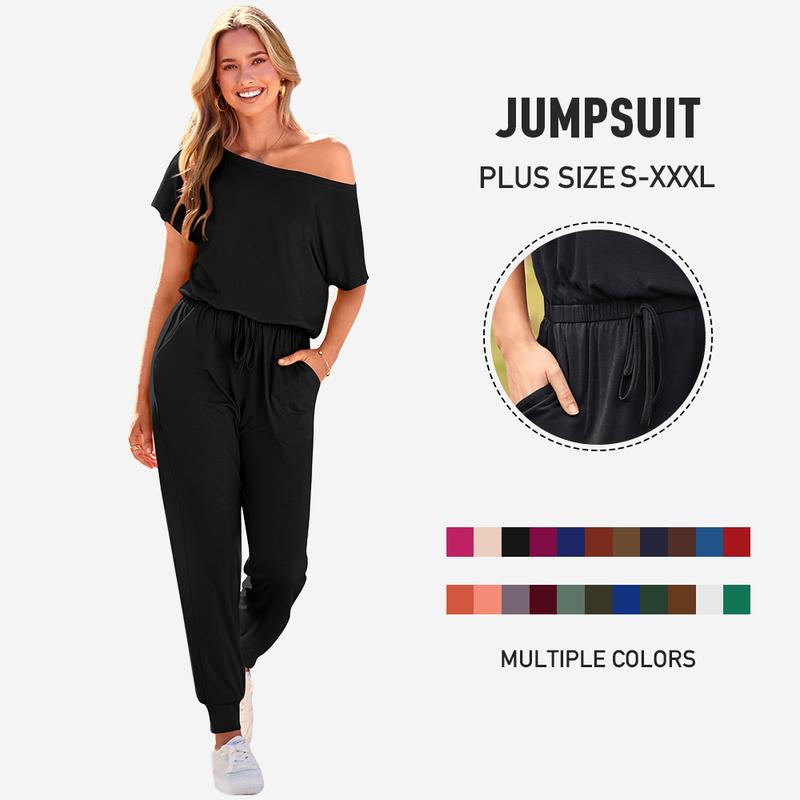 PRETTYGARDEN Women's Jumpsuit Plus Size S-XXXL Off-Shoulder Elastic Waist Stretchy Loose Minimalist Comfy Clothes Casual Outdoor Lightweight Romper - Fabric - Womenswear Pants Style romper#Summervibes#SwimWeek#DealsForYouDays
