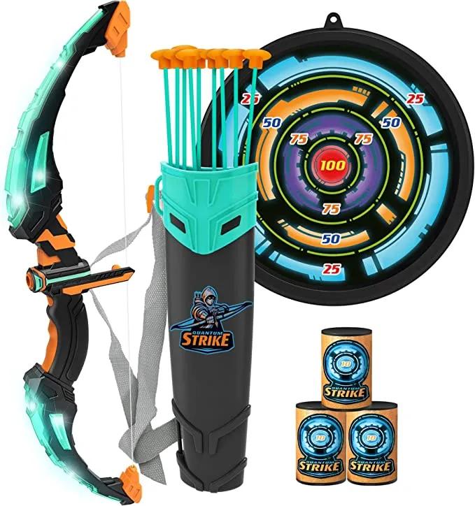 Kids Bow and Arrow Set, LED Light Up Archery Toy Set with 9 Suction Cup Arrows, Target & Arrow Case, Indoor and Outdoor Hunting Play Gift Toys for Kids Outdoor Play toys boys Christmas & Pink