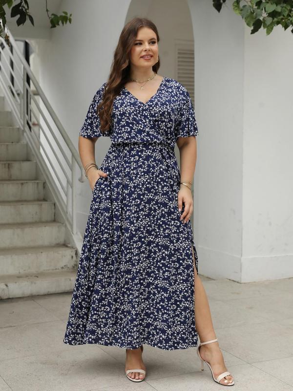 Ditsy Floral Split-Thigh Dress (Plus)