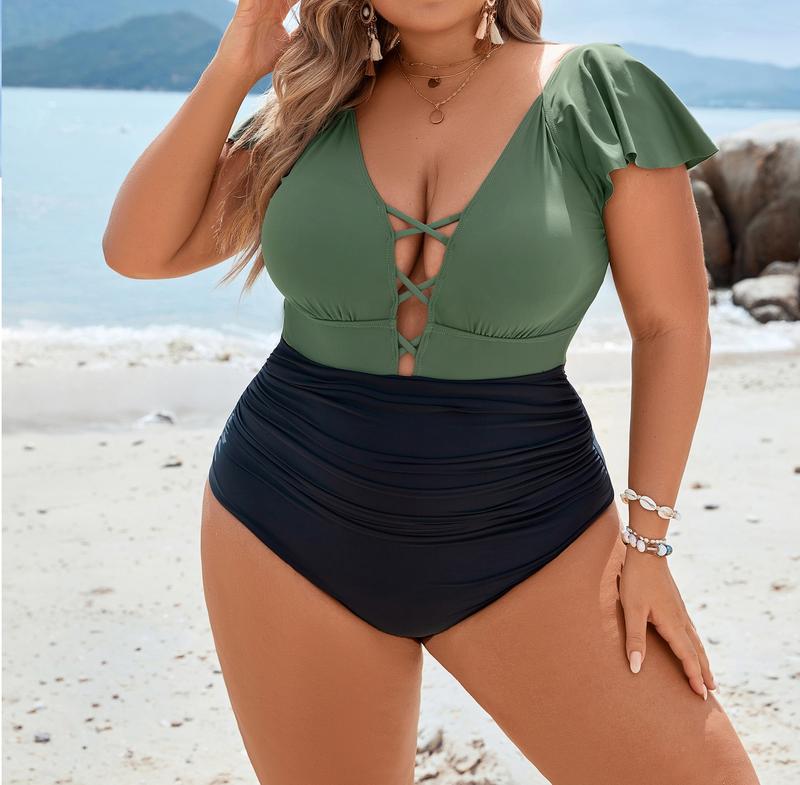 Blooming Jelly Women's Plus Size One Piece Swimsuit Tummy Control Bathing Suit Vintage V Neck Swimwear #SwimWeek #Summervibes summerwins