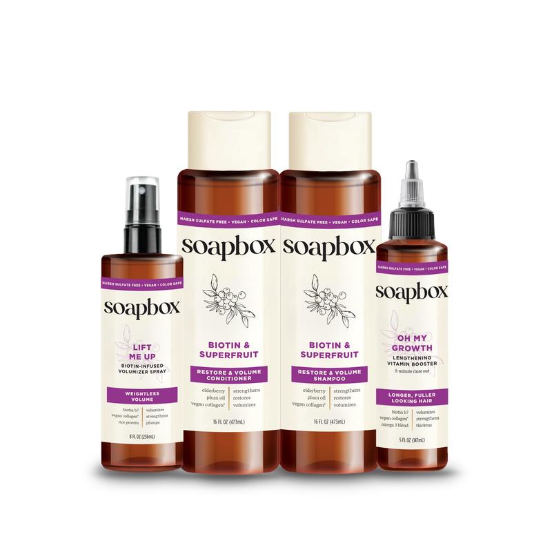 Soapbox Biotin & Superfruit Shampoo + Conditioner Set - Voluminous Hair Boost with Vegan Collagen, Aloe & Shea - Color-Safe, Sulfate & Paraben-Free