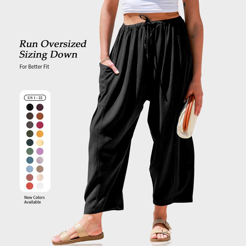 TARSE Womens Linen Wide Leg Pants Oversize Casual Loose Beach Palazzo Harem Pants with Pockets Summer Outfit