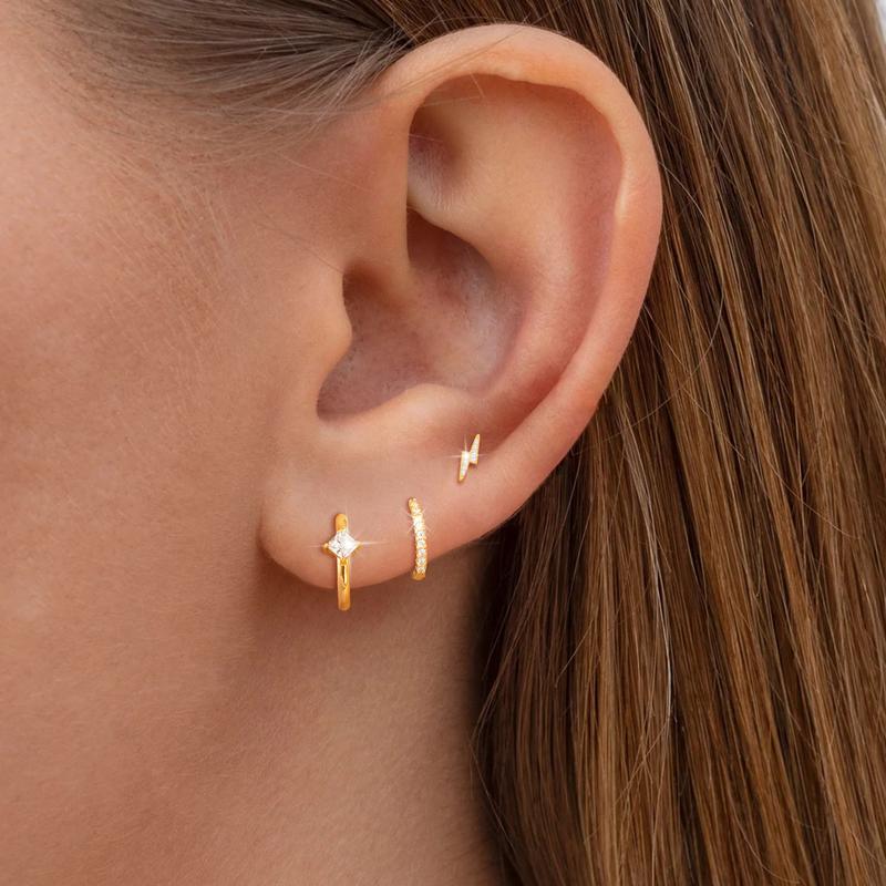 Dearmay 3 Pairs Gold Hoop Earrings Set Dainty Stud Earrings Trendy Small Gold Layered Greenish Spring Hypoallergenic Dangle Cartilage Huggie Hoop Earrings for Women Gold Jewelry for Women Gifts Greenish Spring