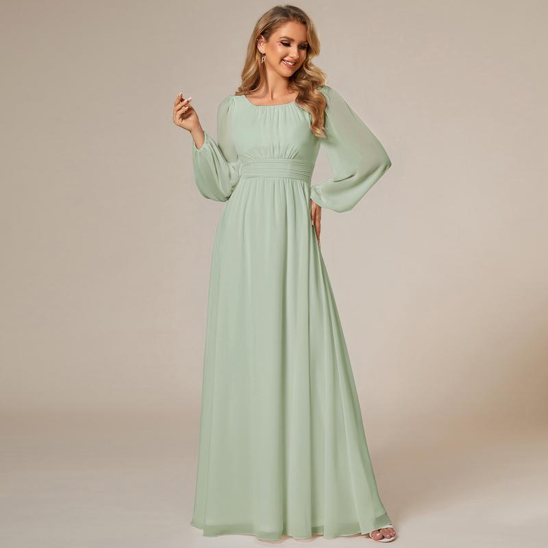 Ever-Pretty  2026 Spring  Evening dress , Long Sleeve Chiffon A-Line Empire Waist Formal Dress – Graceful for Weddings & Evening Dress, Spring  dress 0106B