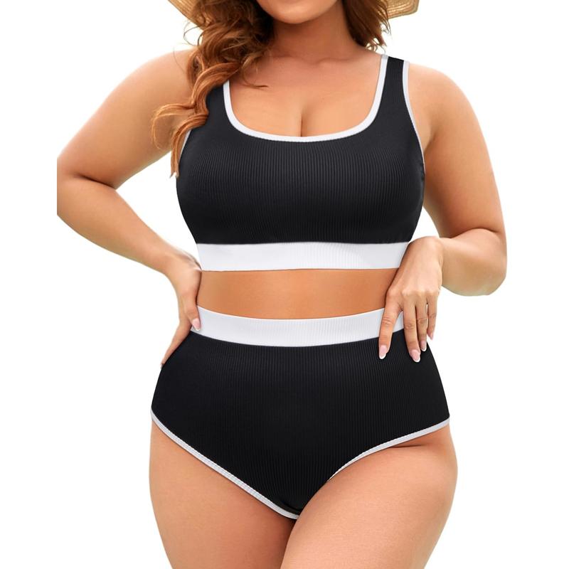 Tempt Me Women Plus Size High Waisted Bikini Set Tummy Control Two Piece Swimsuit Full Coverage Sporty Two Piece Bathing Suits  SwimWeek  summervibes