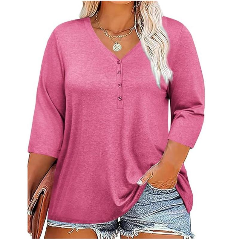 Imily Bela Curve V-Neck 3/4 Tee (Plus)