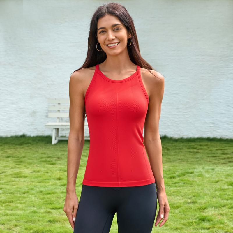 ATTRACO Women Workout Tank Tops with Built in Bra  Basic Ribbed Tank Top Crew Neck Racerback Athletic Camisole Seamless summerwins