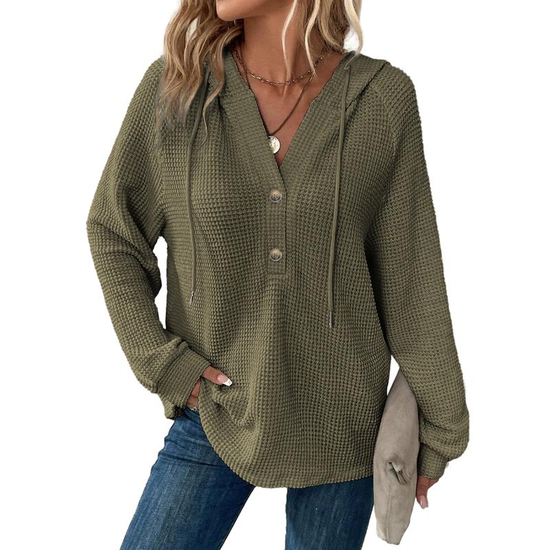 Dokotoo Waffle Knit V-Neck Hoodie