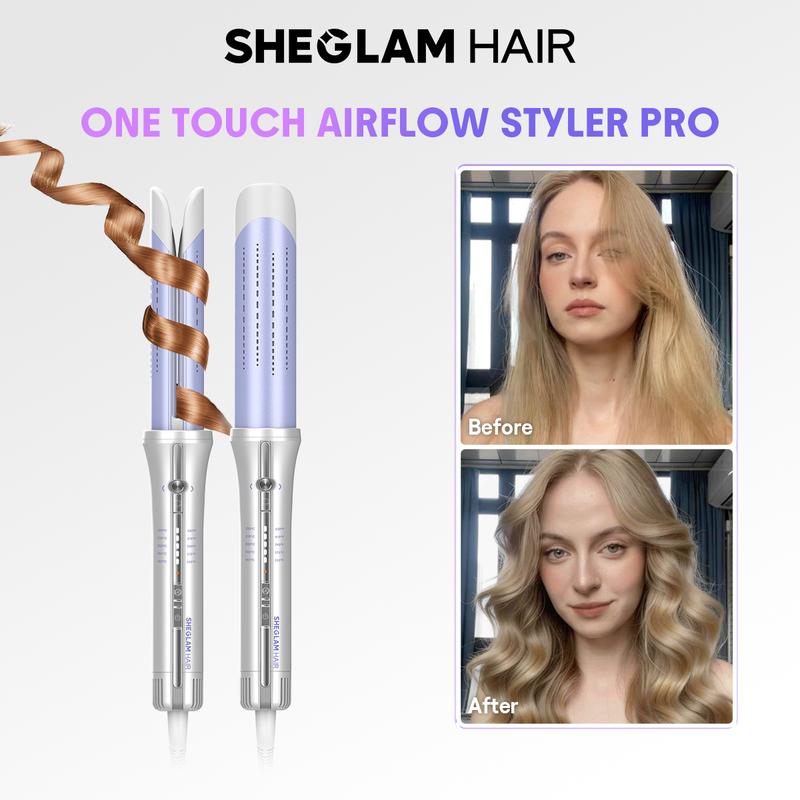 SHEGLAM HAIR One Touch Airflow Styler Pro-Silver Purple, Cool Air Auto Rotating Curling Iron, 5 Min Quick Styling, 360° Cooling Airflow, One Touch, Long Lasting, 5 Temps, Anti Scald, Auto Off, All Hair Types, US Plug-Coachella-#Summervibes-mothersdaygift