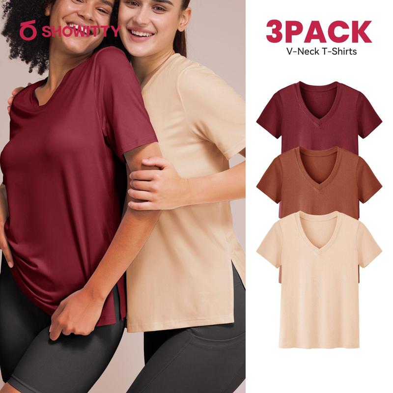 SHOWITTY 1/3 Pack Women's Plus Size Short/Long Sleeve T-Shirts - ‌Lightweight Casual V-Neck Tops for Fall, ‌Breathable Loose Fit‌, Comfortable Basic Tees #Summervibes