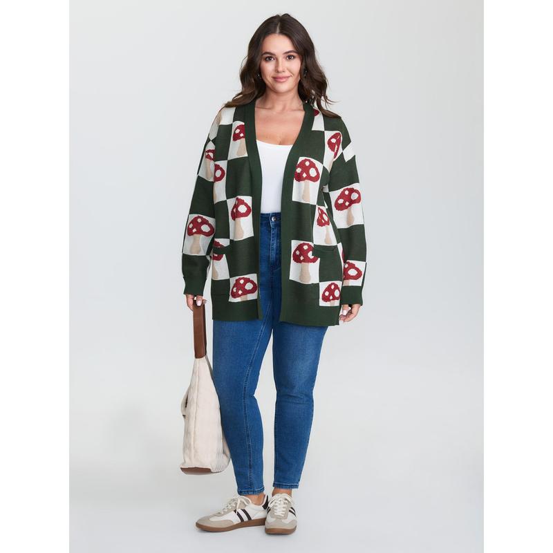 【Pocket Approved】Bloomchic Mushroom Checkered Jacquard Knit Cardigan Swimweek