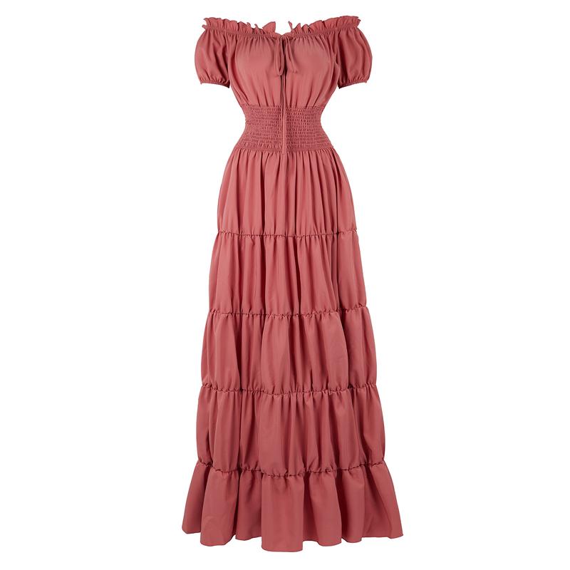 Renaissance Costume Women Medieval Irish Under Dress Retro Gown Wench Peasant Smocked Waist Long Dresses Halloween Costumes Girls Party Outfit Gothic Dress 6531-D3