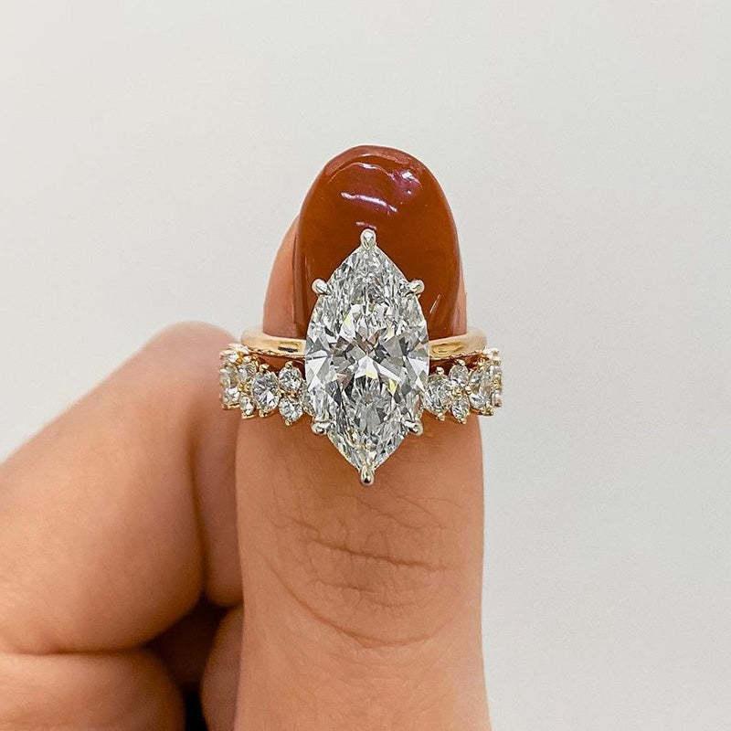 Maxine S925 Sterling Silver 3.0ct Marquise Cut Engagement Ring Set,Tarnish-free 14K Gold-Plated Affordable Wedding Ring Set, Women's Bridal Jewelry,Suit for Daily,Travel,Proposal,Birthday,Anniversary, Marriage Ring, Engagement Rings