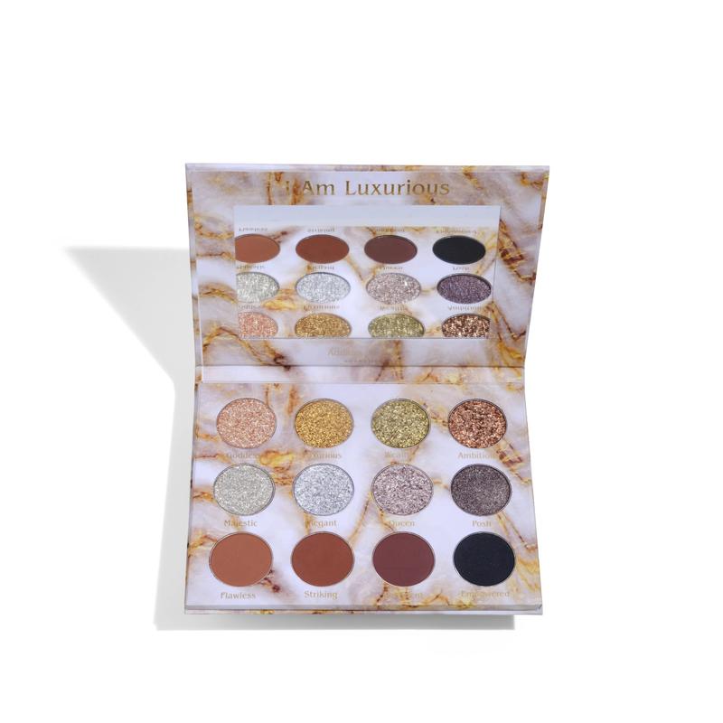 “I Am Luxurious” Neutral Duo Chrome, Iridescent, Glitter/Shimmer Eyeshadow Palette by Adriana Nichole Cosmetics Makeup Matte, wedding day Smooth Blend