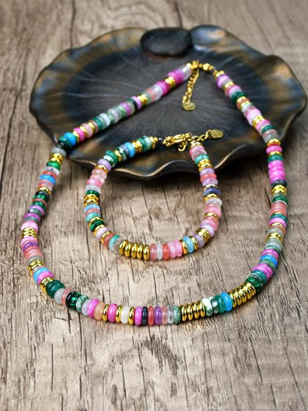 Colorblock Beaded Necklace & Bracelet Chunky Fashion Jewelry Set for Party, Daily Clothing Decor, Trendy All-match & Exquisite Jewelry for Birthday Gift