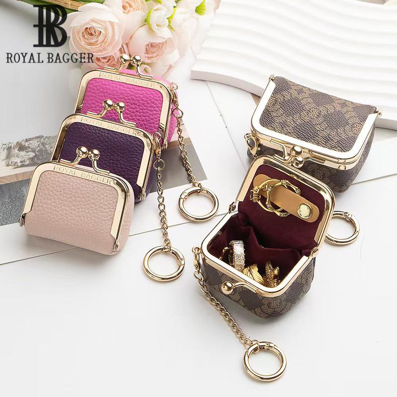 Royal Bagger Genuine Leather Mini Coin Purse, Solid Color Kiss Lock Change Pouch, Casual Style Small Storage Bag for Women 1894