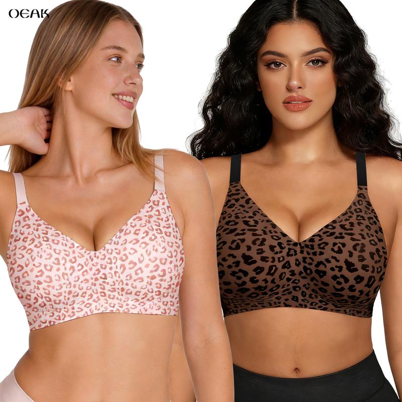 OEAK Womens Comfortable Jelly Strip Bras Wireless Seamless Full Coverage Bra Buttery Soft Everyday Tshirt Bra Convertible Bra