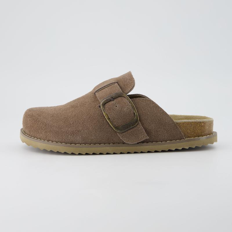 Cushionaire Women's Blain Suede Slip-On Clogs | Genuine Leather Casual Shoes for Women with Soft Memory Foam Cushioning & Oversized Buckle