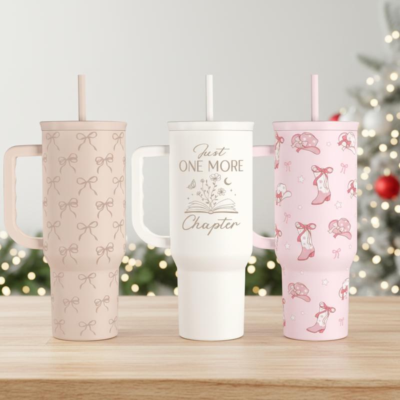 Sandjest SlideMate 40oz Tumbler with Handle & Straw, Stainless Steel Insulated Vacuum Cup, Home Office Outdoor, Birthday Halloween Christmas Gift