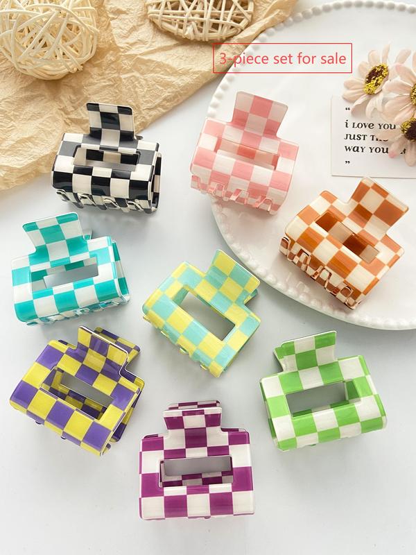 Minimalist Plaid Pattern Mini Hair Claws, Casual Versatile Hair Accessories for Women, Suitable for Thick Hair, Hair Clips