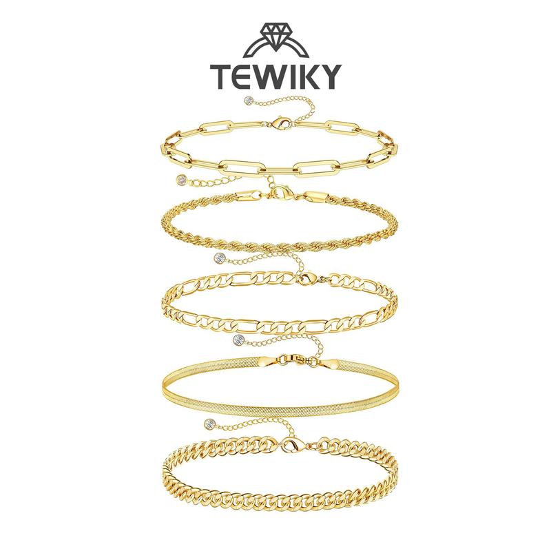 Tewiky Bracelets for Women , Jewelry Sets for Women Trendy Thin Dainty Stackable Cuban Link Paperclip Chain Bracelet Pack Fashion Accessories Gifts for Womens maximalist jewelry Back To School Elegant Minimalist Bangle