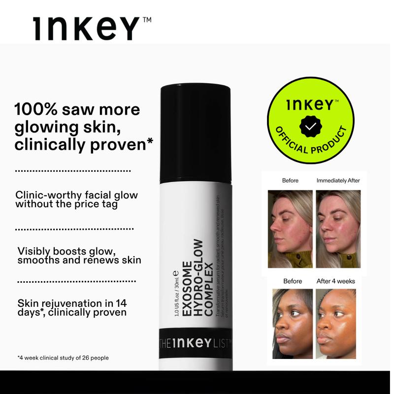 The INKEY List Exosome Hydro-Glow Complex - Boosts Collagen and delivers visibly glowing skin with advanced hydration, gentle resurfacing, hyaluronic acid, suitable for all skin types, 30ml