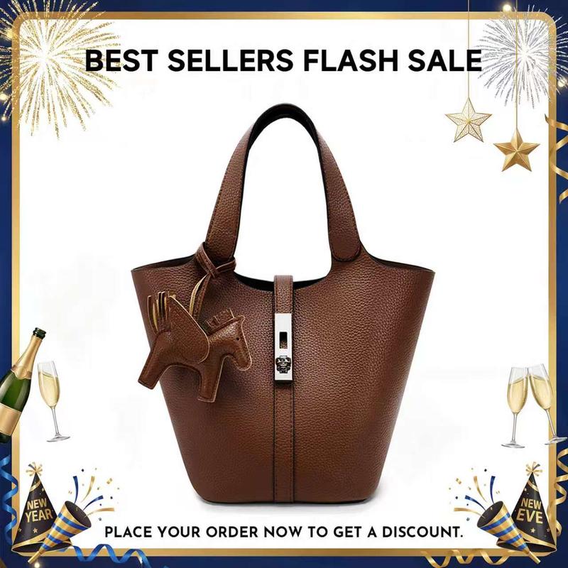 CN6004 Tote Bag for Women Vegan Leather Bucket Purse for Women Top Handle Handbag Shoulder Bag with Detachable Small Purse Yellow Brown #minimalist daily essentials