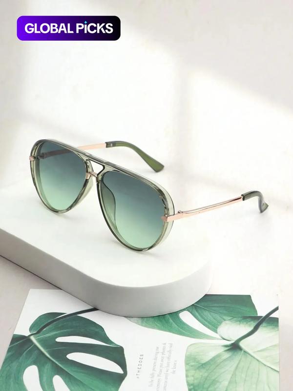 Women's Ombre Tinted Lens Aviator Sunglasses, Aviator Shades, Fashionable Frames Sunglasses, Trendy Casual High Quality Sunglasses for Everyday Use, Fashion Accessories for Outdoor Activities, Summer Sunglasses, Sun Protective Sunglasses