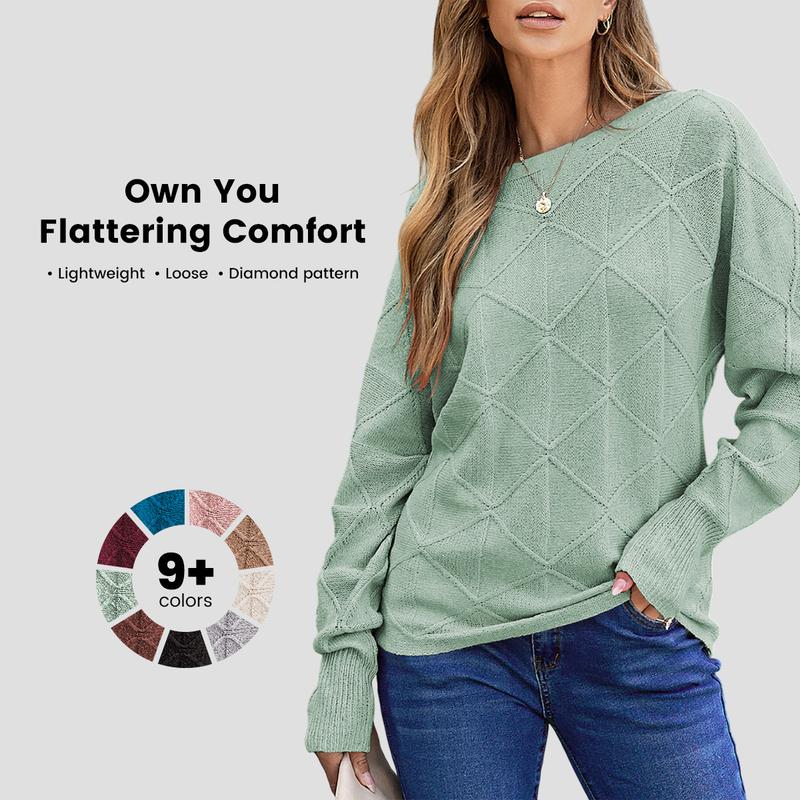EVALESS Women's Crewneck Long Sleeve Loose Knitted Sweater - Elegant, Bat, Dressy Spring Fall Winter Casual Lightweight Pullover Tops  Deals For You Days summer outfits