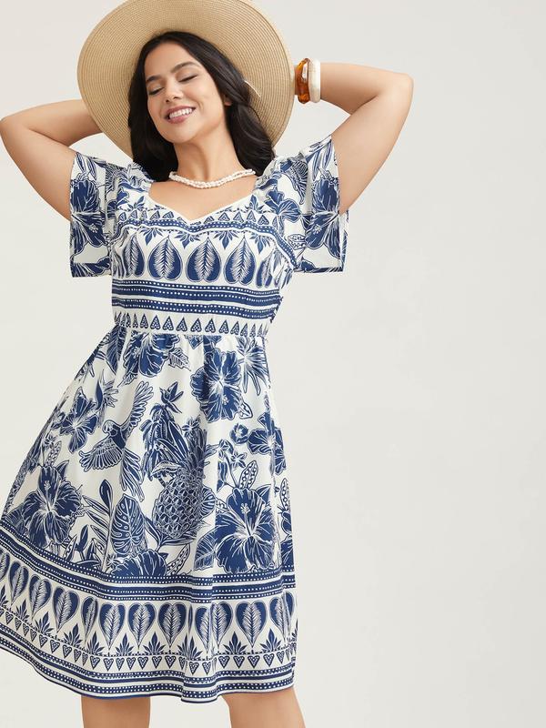 BLOOMCHIC Womens Plus Size Midi Dress[X-6XL] with Boho Print Fit Flare Casual Dressy Outfit 2026 Summer Vibes Womenswear Heart Swimweek