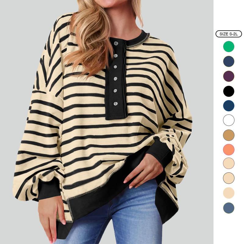 Imily Bela Striped Henley Top (Plus)