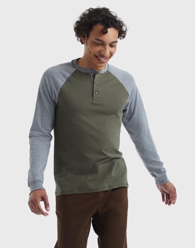 Hanes Beefy-t Men's Long Sleeve Colorblock Henley Underwear Comfortable Fit Soft Stretch Fabric Breathable O5811
