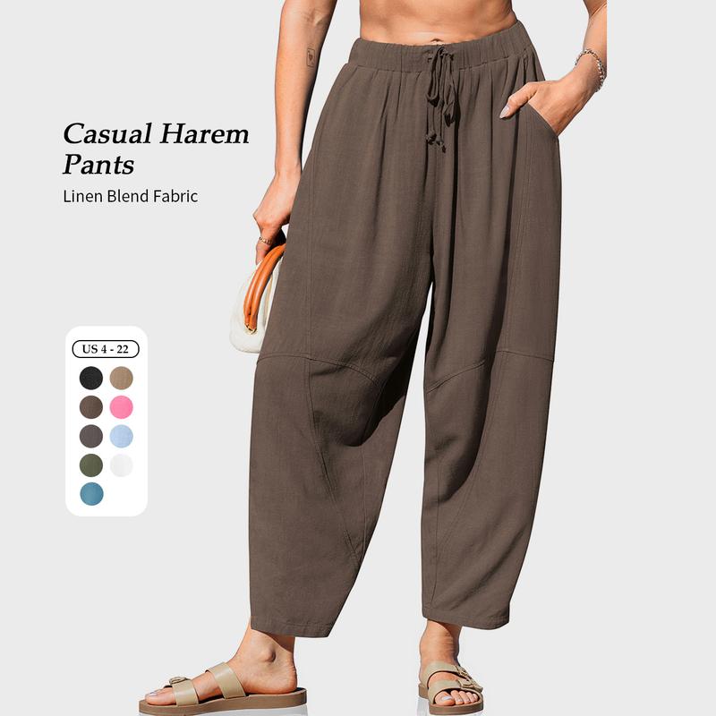 【NEW】TARSE Women's Linen Harem Pants Casual Comfy Loose Fit Wide Leg Fall Pants Drawstring Elastic Waist with Pockets