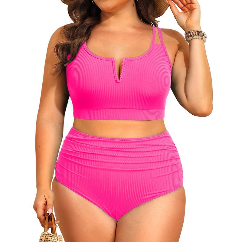 Yonique Women Plus Size High Waisted Bikini - Ribbed Two Piece Swimsuit Tummy Control Bathing Suit V-Wired 2026 Swimwear  SwimWeek  summervibes
