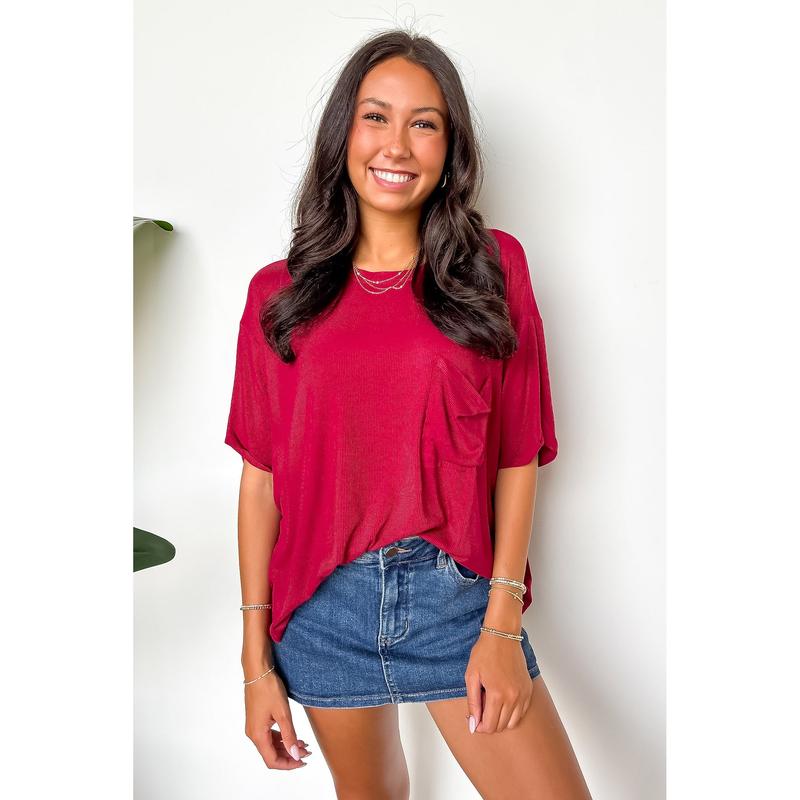 Soft Structure Relaxed Ribbed Pocket Top - BACK IN STOCK