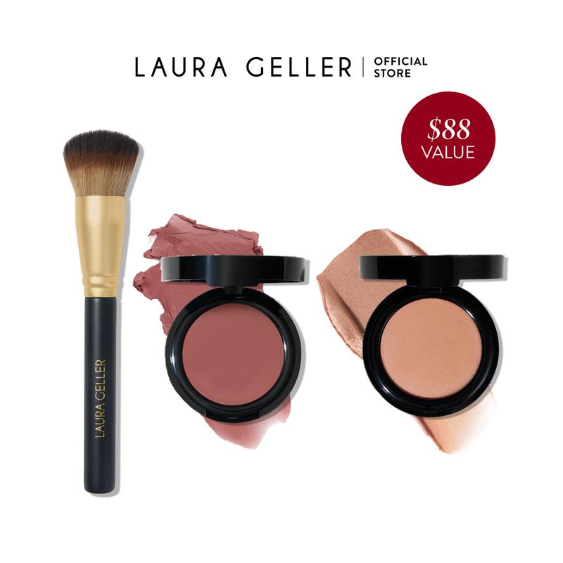 Laura Geller The Wonder Balm Everyday Kit 3PC - Hydrating Blush & Skin Tint with Wonder Brush for Streak-Free Application