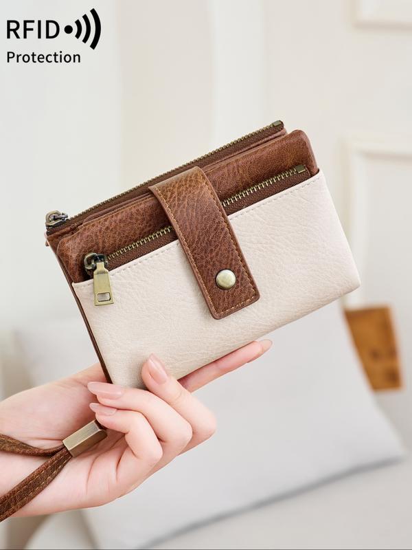 Women's RFID Blocking Wristlet Design Lightweight Zipper Wallet, Vintage Style Multi-Card Holder for Business and Travel Use, Fashionable Versatile Purse, Vintage Chic Purse