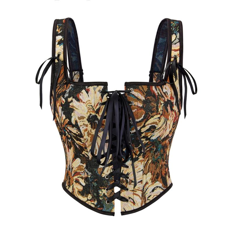 Floral Lace-Up Corset Top