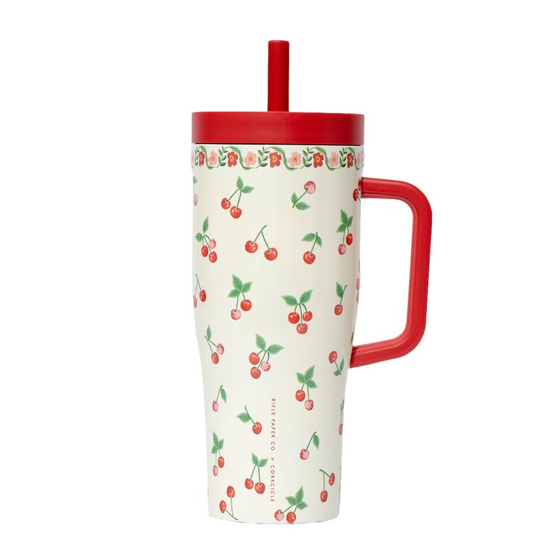 CORKCICLE Rifle Paper Co. 22oz Leakproof Cruiser Portable Tumbler Bottle, Washable Drinkware with Coffee Lid, Soft Silicone Straw, Comfort Grip Handle, Non-Slip Base, Cupholder-Friendly, 20-Hour Warming Time for Work