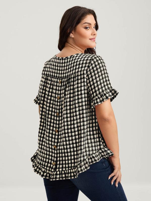 BloomChic Gingham Button-Back Blouse