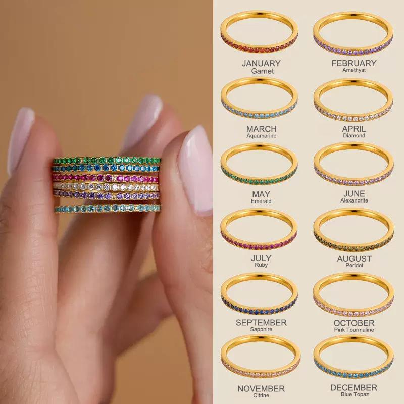 Women's Dainty Stacking Adjustable Ring - Personalized Birthstone Eternity Jewelry, Mothers Day Gift Ideas, Custom Gifting Option, Rings for Women, Gifts for Mothers Day