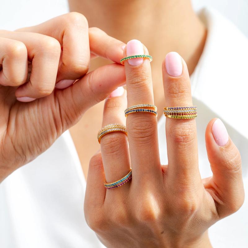 Women's Gemstone Birthstone Ring - Unique Multi-Band Sparkling Crystal Stackable Interlock Design, 1-12 Month Birthstone Fashion Jewelry, Ideal for Everyday Wear & Parties, Gemstone Birthstone Rings