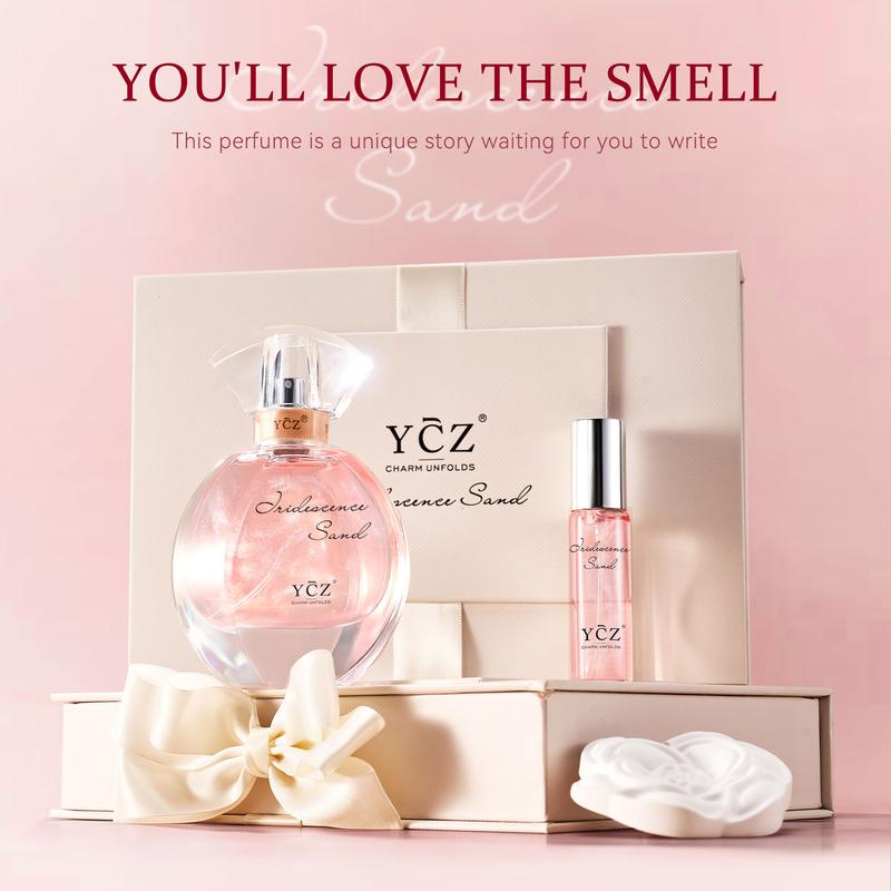 YCZ Golden Sands Perfume Gift Set - 3-Piece Floral Oriental Fragrance with 50ml & 15ml Perfumes, Camellia Diffuser Stone, Elegant Gift Box for gift box, perfect for lover, girlfriend & mother.#Summervibes