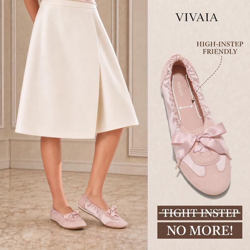 VIVAIA Women’s Round-Toe Satin Ballet Flats, Ballerina Sneakers,  Ballet Sneakers with Elastic No-Rub Back & Anti-Slip Heel, Durable Grippy Outsole & Suede-Like Insole for All-Day Comfort, Wedding Shoes, comfortable flats, commute shoes(YANKA)