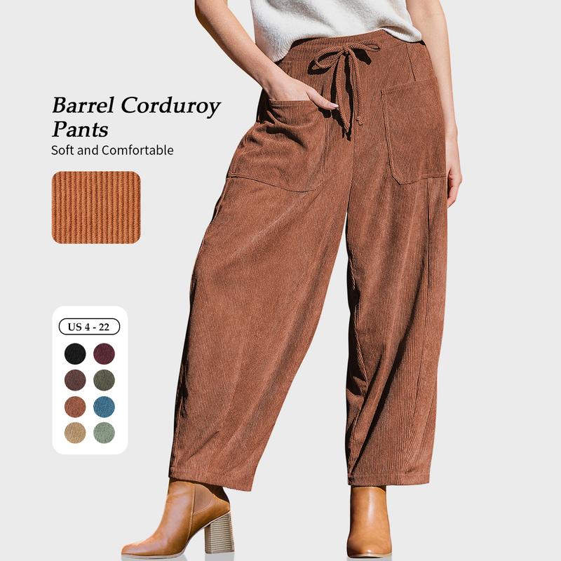 [NEW] TARSE Women’s Corduroy Wide Leg Pants Baggy Minimalist Boho Pants Casual Elastic Waisted Palazzo Harem Pants with Pockets Trendy Barrel Trousers
