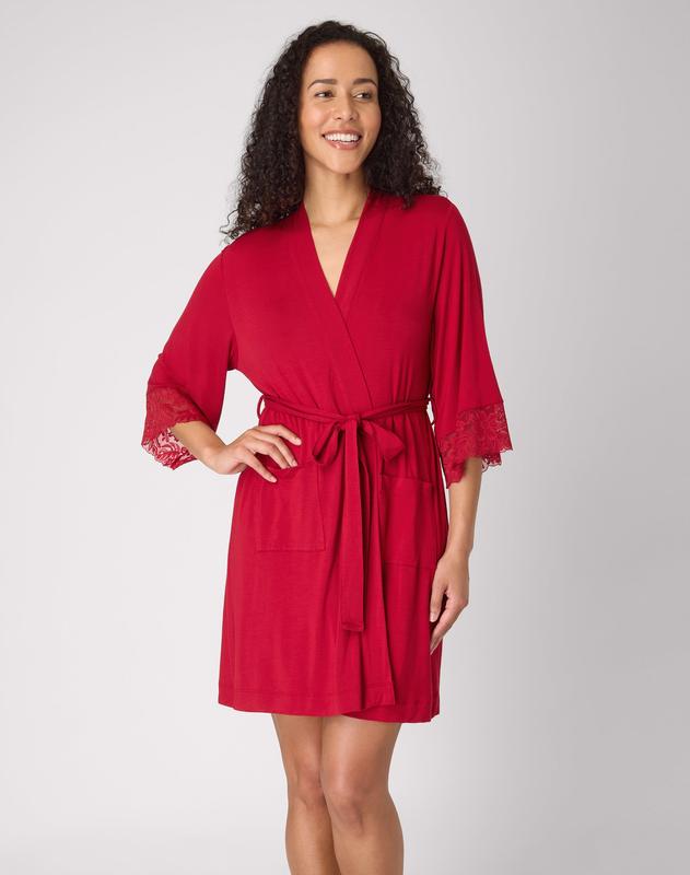 Bali Breathe Sleepwear Robe Women's Pajamas Breathable Adjustable Waist Tie Lace Details Pockets Bathrobe Gown Everyday Lightweight